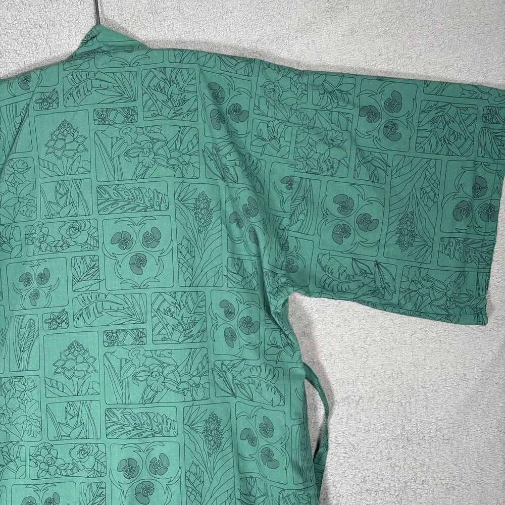 Vintage Women's‎ Emerald Green Kimono Robe Framed Botanical Patchwork Print MCM